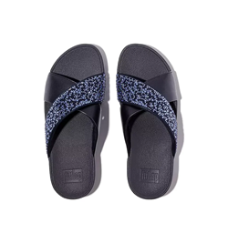 LULU CRYSTAL MIX FASCE INCROCIATE IN PELLE CON BRILLANTINI METALLIC BLUE 